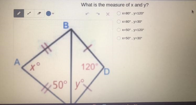 What is the measure of x and y?-example-1