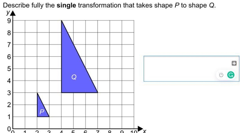 Describe fully the single transformation that takes shape p onto shape q-example-1