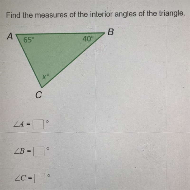 Find the measures of the interior angles of the triangle. Help plz-example-1