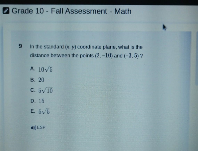 In the standard (x, y) coordinate plane, what is the distance between the points (2, -10) and-example-1