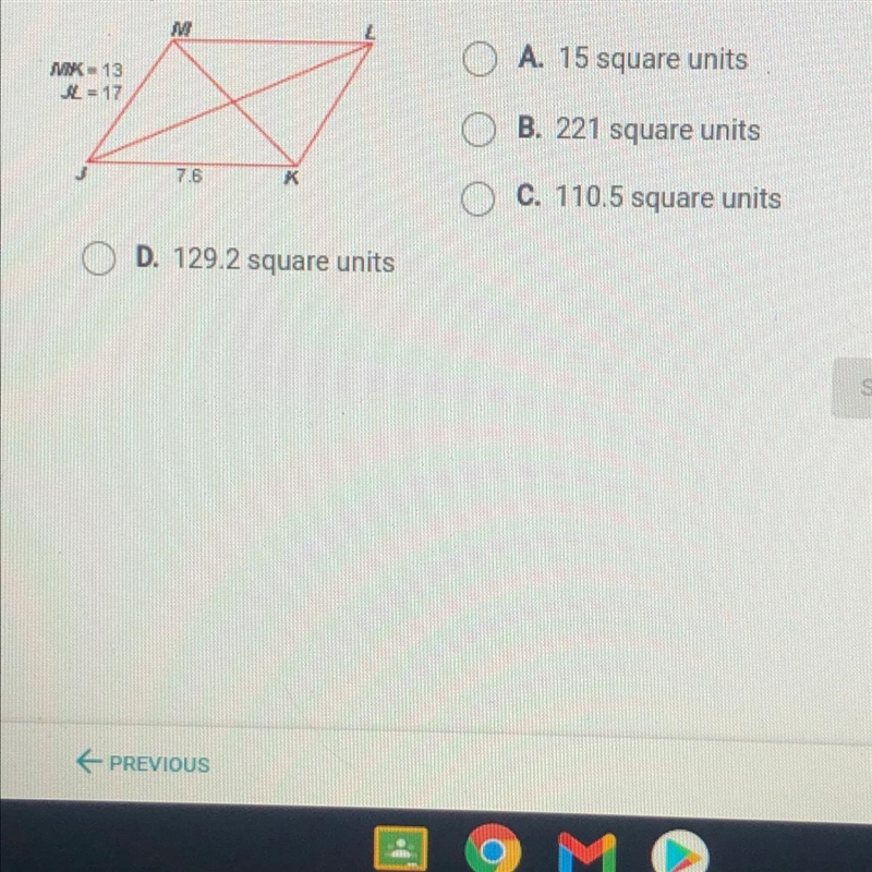 What is the area of the rhombus shown below￼?-example-1