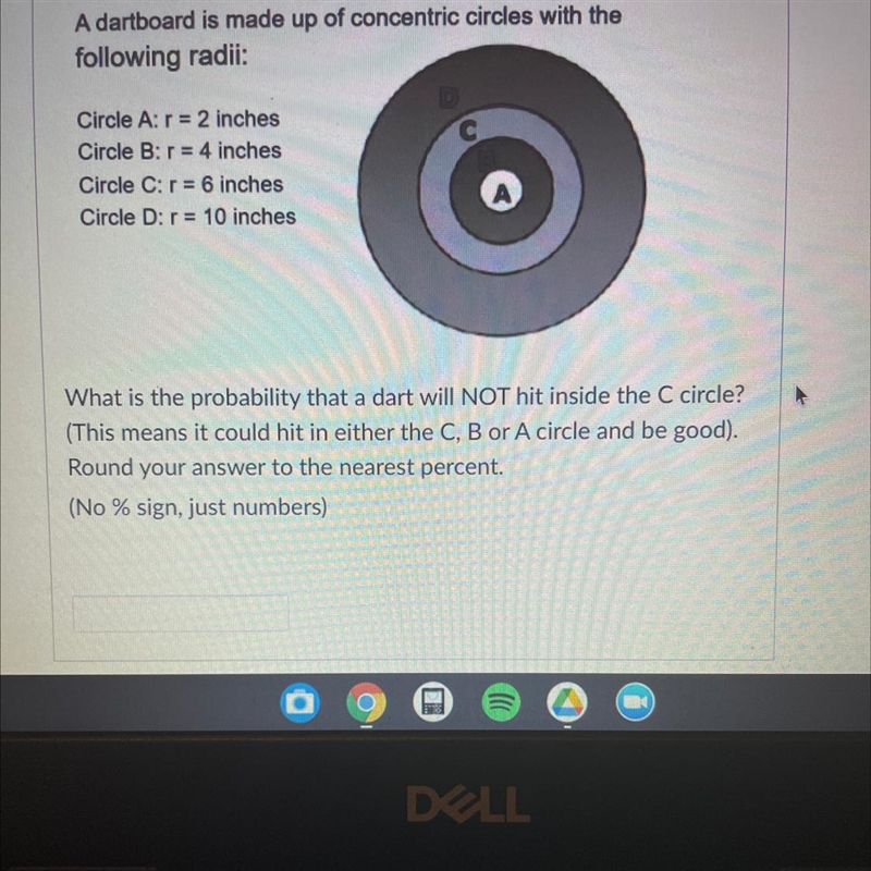 Help pls!!! no links pls A dartboard is made up of concentric circles with the following-example-1