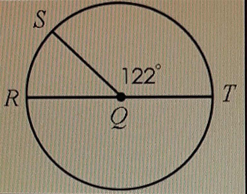 What is the measure of arc RS? A. 180 degrees B. 238 degrees C. 122 degrees D. 58 degrees-example-1