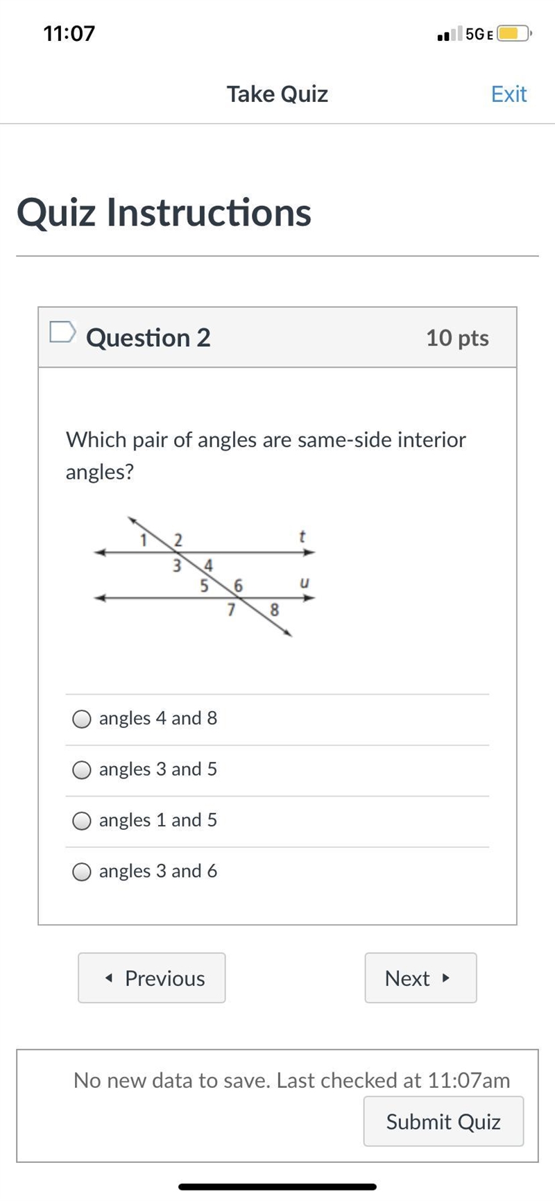 Which pair of angles are same-side interior angles? 1) angles 4 & 8 2) angles-example-1