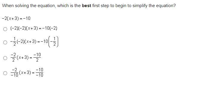 When solving the equation, which is the best first step to begin to simplify the equation-example-1