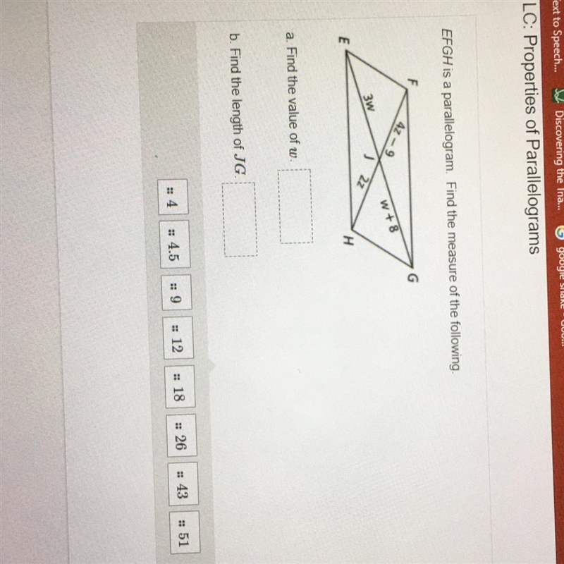 EFGH is a parallelogram. Find the measure of the following.-example-1