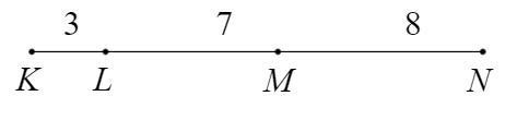 A point is chosen randomly on KN. Identify the probability that the point is on KL-example-1