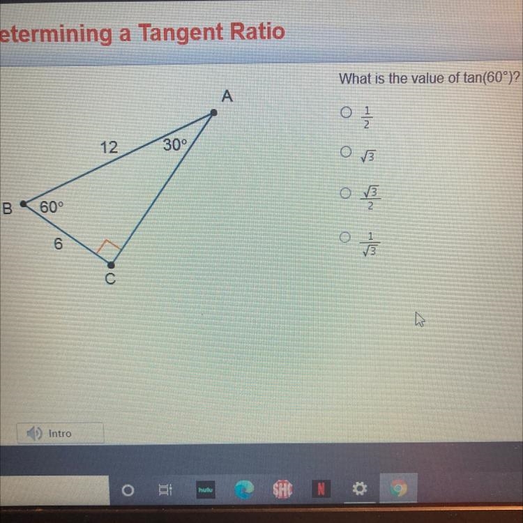 What is the value of tan(60°)? A 12 30° B 60° 14-example-1