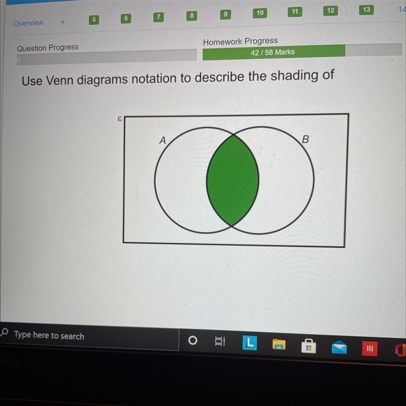 Use Venn diagrams notation to describe the shading of A B-example-1