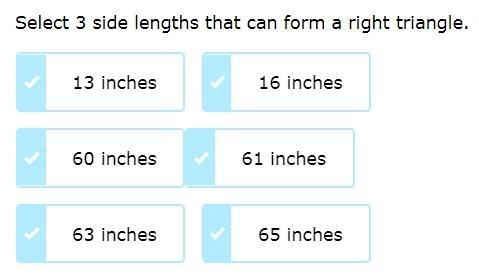 Select 3 side lengths that can form a right triangle.-example-1