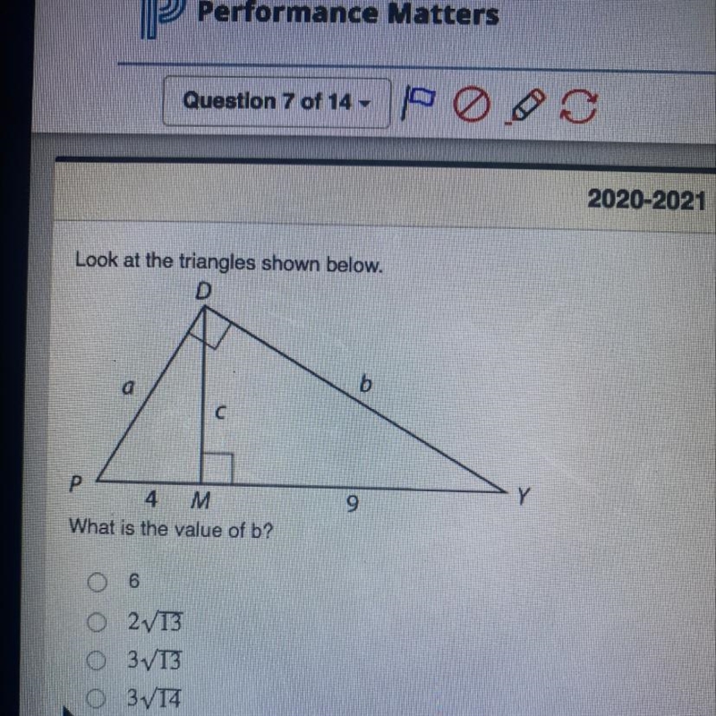 What is the value of b? A.6 B.2sqr 13 C.3sqr13 D.3sqr14-example-1