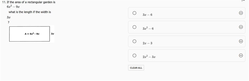 If the area of a rectangular garden is 6x^(2) -9x what is the length if the width-example-1