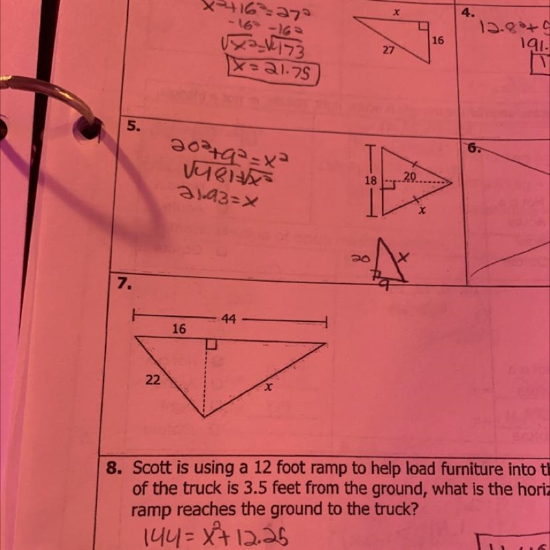 Help please number 7!! it’s using the pythagorean theorem-example-1