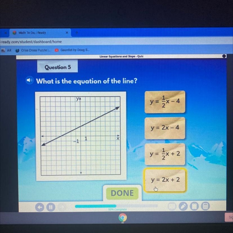 What is the equation of the line? It’s iReady please help meeeehh-example-1