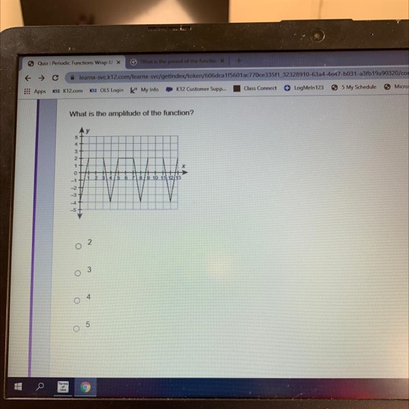 What is the amplitude of the function? 2. O 3 O 4 5-example-1