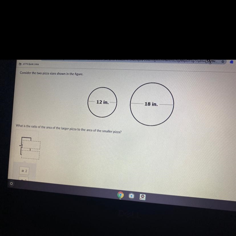 what is ratio of the area of the larger pizza to the area of the smalles pizza ? 12 in-example-1