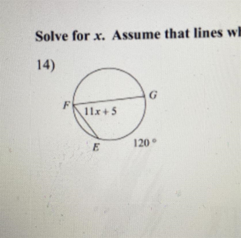 Solve for x. Assume that lines which appear tangent-example-1