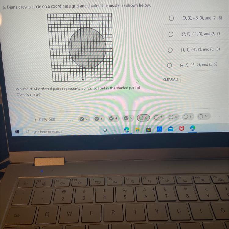 6. Diana drew a circle on a coordinate grid and shaded the inside, as shown below-example-1