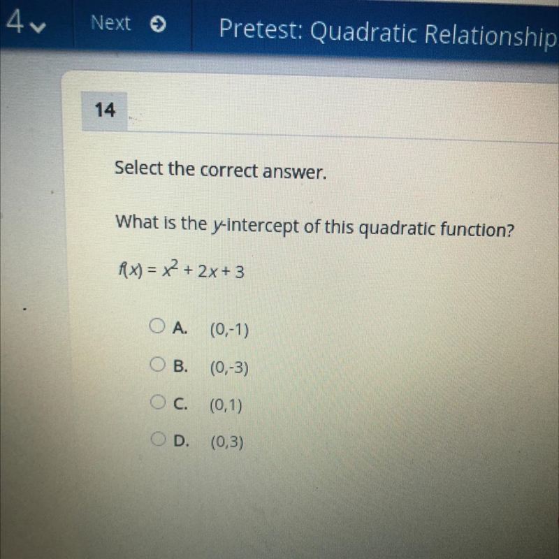 What is the y intercept of this quadratic function-example-1