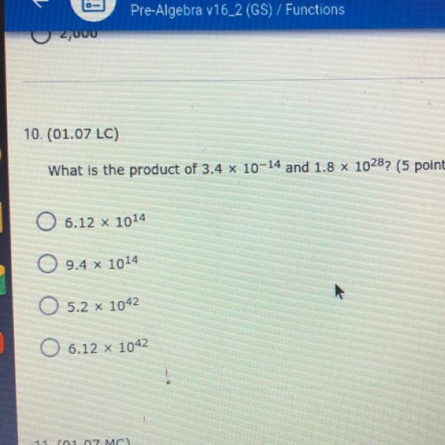 The product of 3.4×10 to the -14th power and 1.8×10 to the 28th power￼-example-1