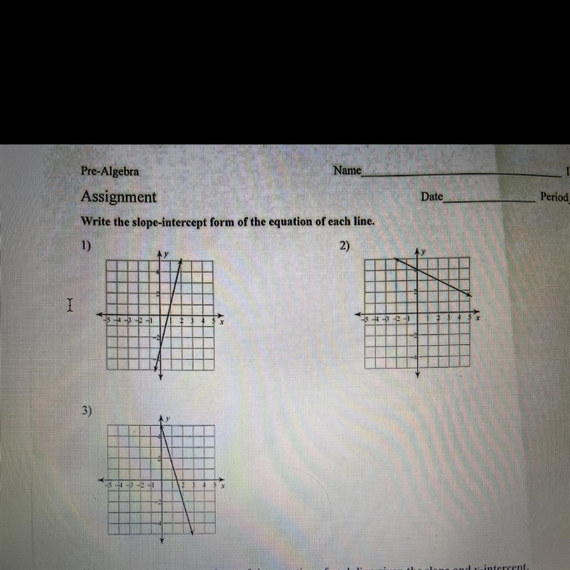 Write the slope-intercept form of the equation of each line.-example-1