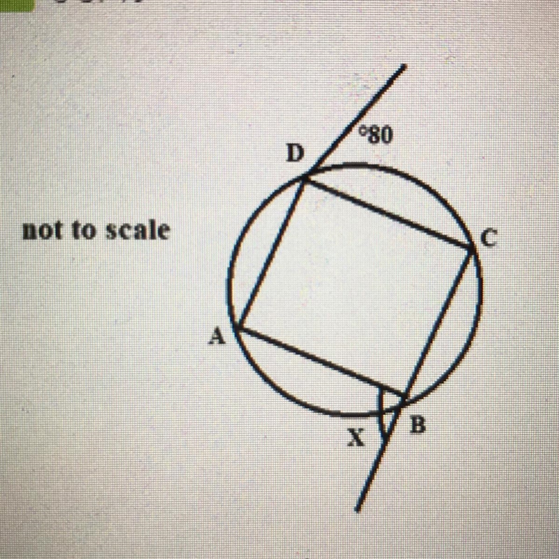 In the figure above, ABCD is a cyclic quadrilateral. What ja the value of x in degrees-example-1