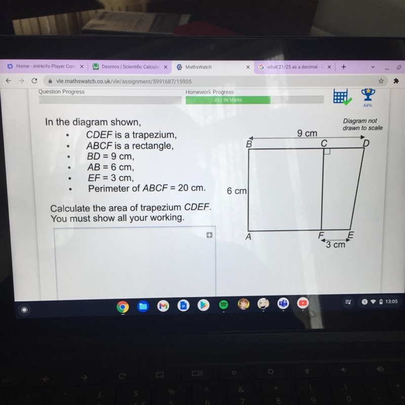 Calculate the area of trapezium CDEF.-example-1