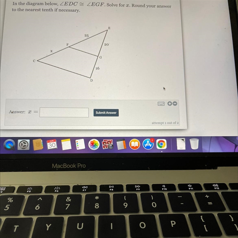 ZEDC ZEGF Solve for x. Round your answer to the nearest tenth if necessary. ASAP PLEASE-example-1