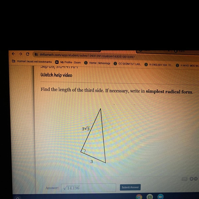 Find the length of the third side. If necessary, write in simplest radical form.-example-1