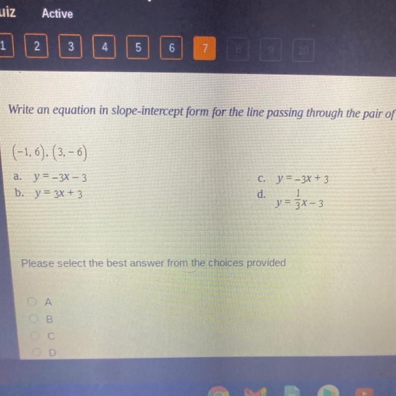 Write an equation in slope-intercept form for the line passing through the pair of-example-1