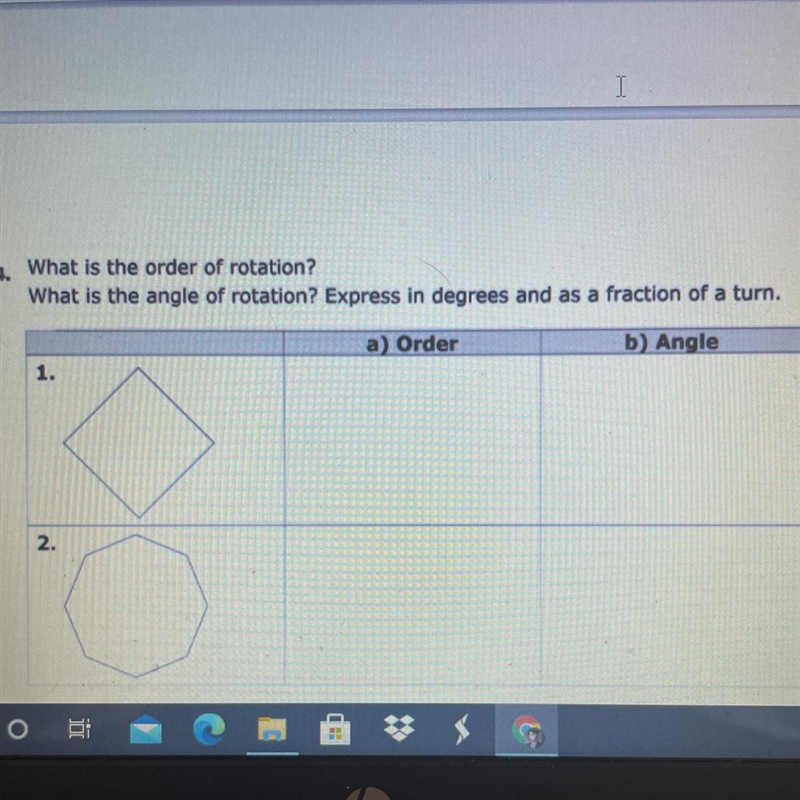 What is the Oder of rotation? What is the angle of rotation? Express in degrees and-example-1