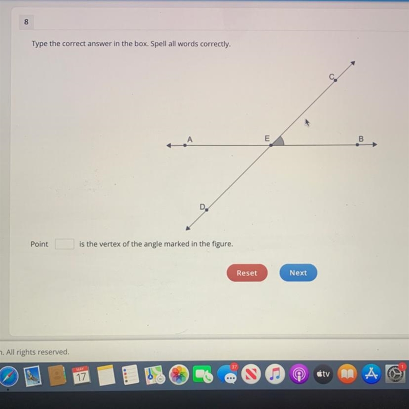 Please help !!! A E B Point is the vertex of the angle marked in the figure.-example-1