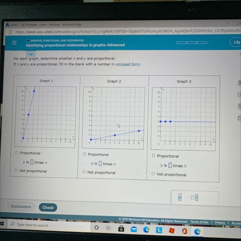 For each graph, determine whether x and y are proportional. If r and y are proportional-example-1