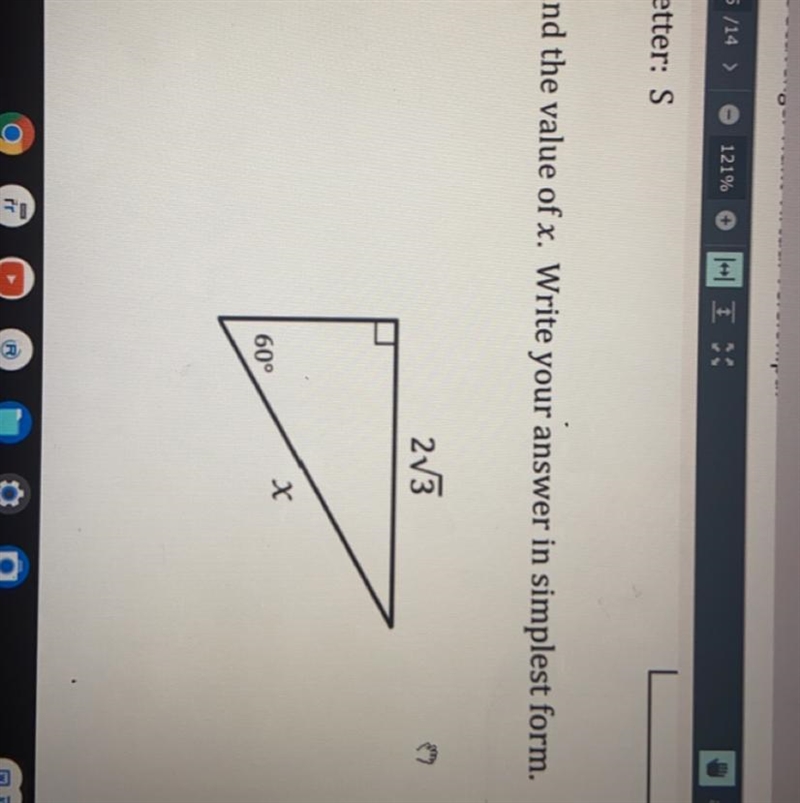 Find the value of x. Write your answer in simplest form.-example-1