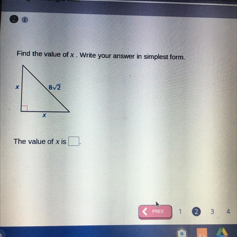 Find the value of x. Write your answer in simplest form. (82 The value of x is-example-1