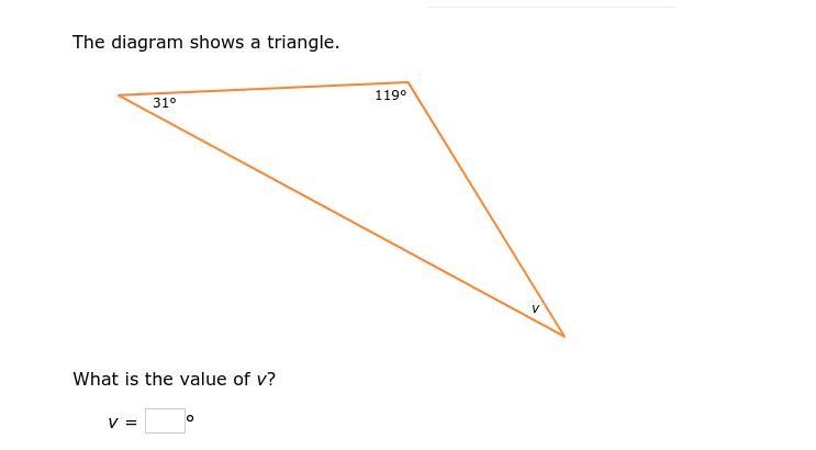 The diagram shows a triangle. What is the value of v?-example-1