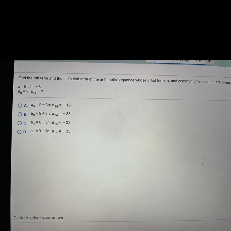 Find the nth term and the indicated term of the arithmetic sequence whose initial-example-1