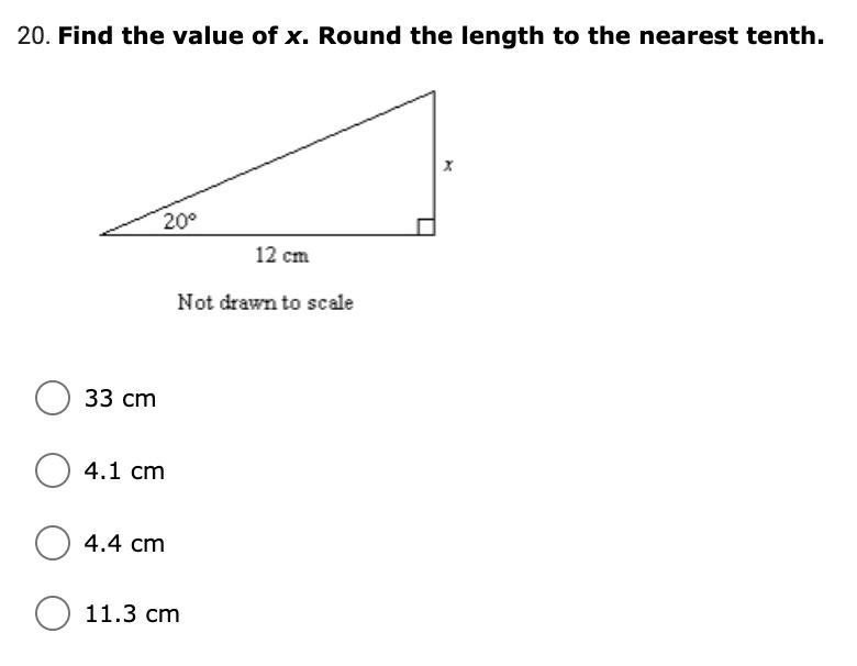 Find the value of x. Round the length to the nearest tenth. 33 cm 4.1 cm 4.4 cm 11.3 cm-example-1