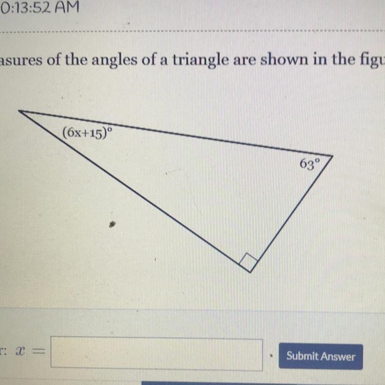 (6x+15)° 63° triangle-example-1