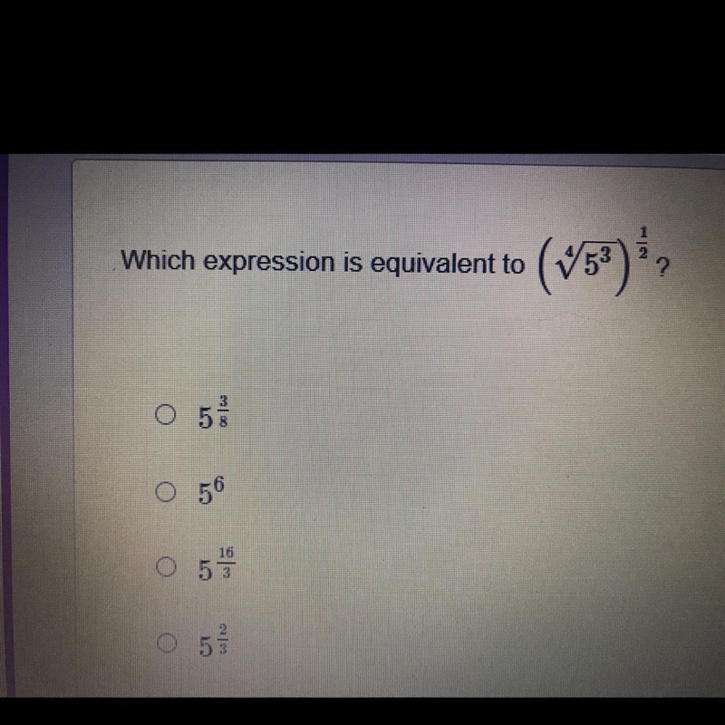 Which expression is equivalent to (4 square root 5 to the power of 3) to the power-example-1