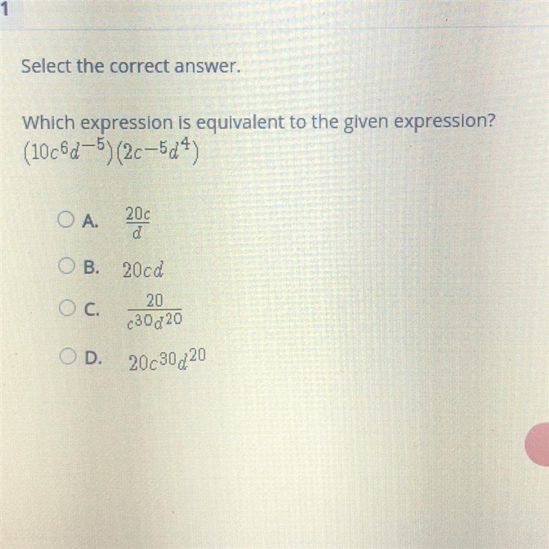 Select the correct answer. Which expression is equivalent to the given expression-example-1