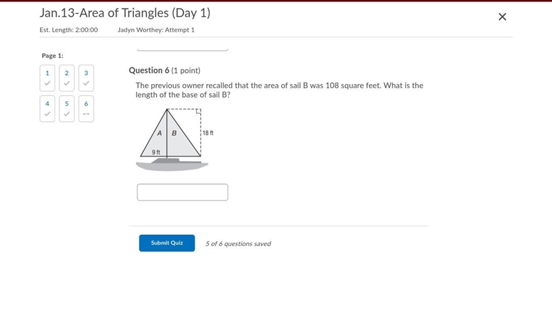 The previous owner recalled that the area of sail B was 108 square feet. What is the-example-1