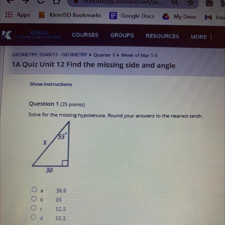 Solve for the missing hypotenuse. Round your answers to the nearest tenth. Help me-example-1