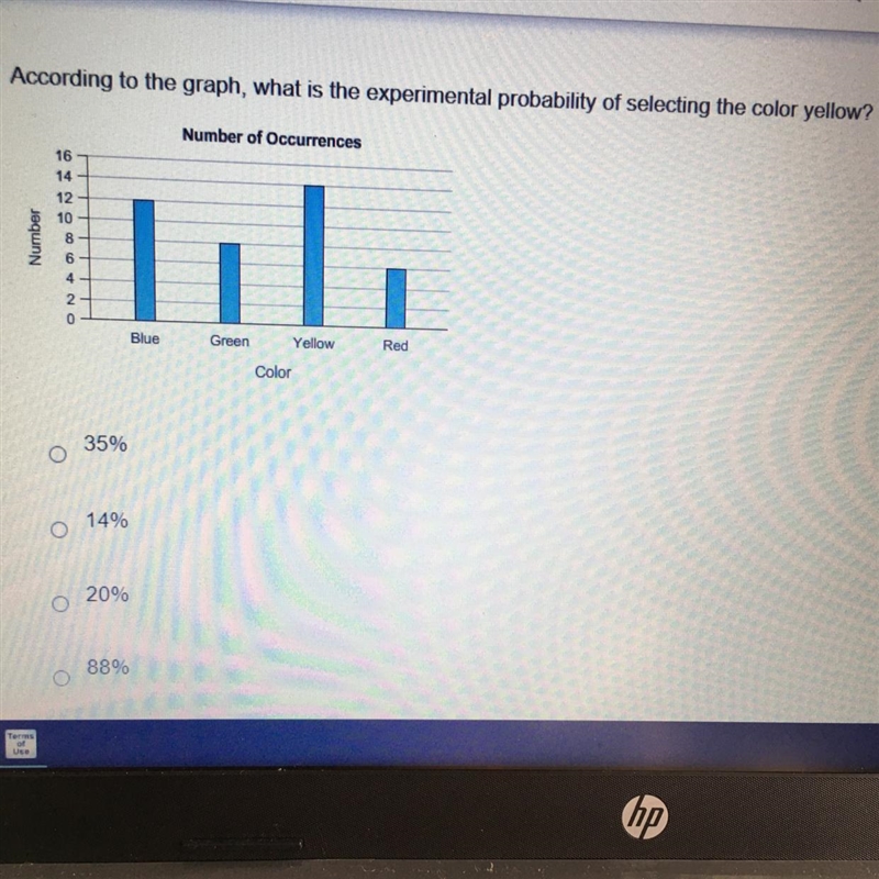 According to the graph, what is the experimental probability of selecting tho color-example-1