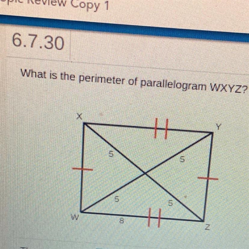 Please answer ASAP!! 6.7.30 What is the perimeter of parallelogram WXYZ? It’s not-example-1