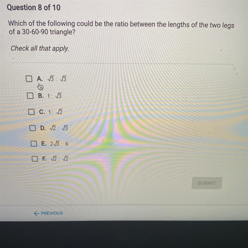 Which of the following could be the ratio between the lengths of the two legs of a-example-1