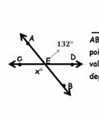 AB intersects CD at point E. What is the value of X in degrees?​-example-1