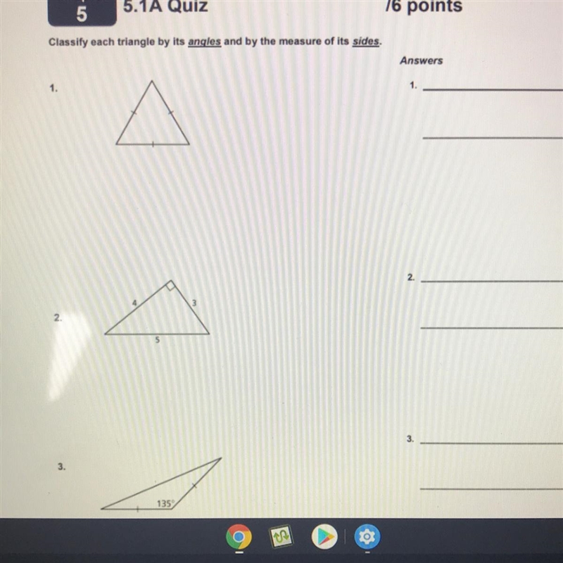 Classify each triangle by its angles and by the measure of its sides. PLEASE HELP-example-1