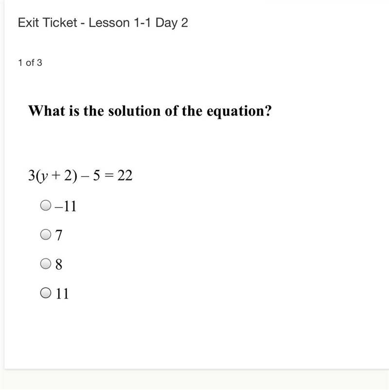 3(y+2)-5=22 Solution of the equation?-example-1