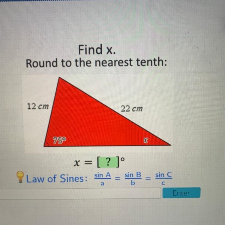 Find X. Round to the nearest tenth. x=?°-example-1